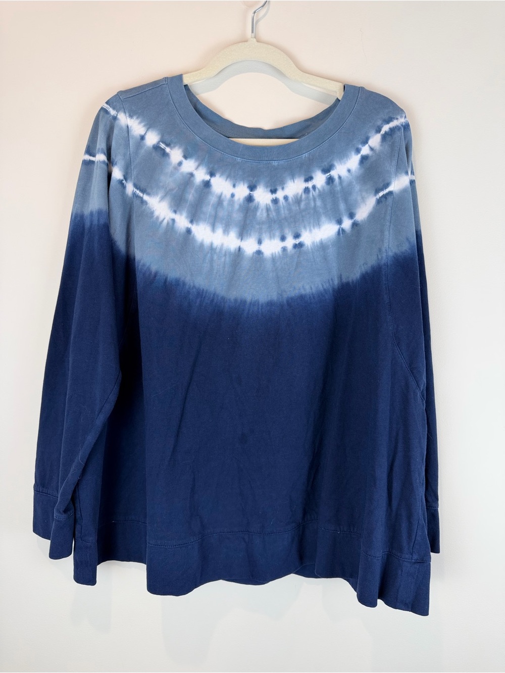 Pure Jill Women’s Navy Blue Tie-Dye Long Sleeve Cotton Long Sleeve Tee XL